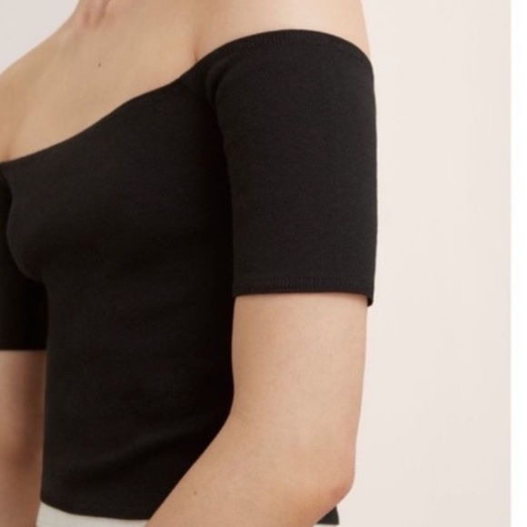 Aritzia Wilfred Free Marbled Grey Bayne Off The Shoulder Cropped Tee Size Medium - Picture 2 of 9